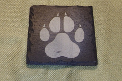 Black slate coaster with wolf print laser engraved