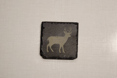 Black slate coaster with deer silhouette laser engraved