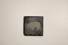 Black slate coaster with bear silhouette laser engraved