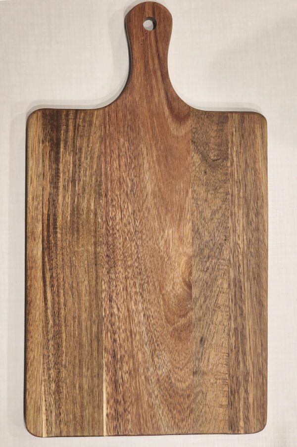 Burned to Memory's Acacia wood cutting board measuring 16 inches x 9 inches